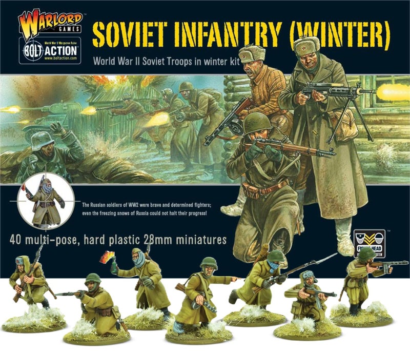 Warlord Bolt Action Soviet Infantry Winter Troops 1:56 Tabletop Miniatures - Plastic Paintable Miniature WWII Soldiers Set, Unpainted Table Top 28mm Military Minifigures for Adults - Gaming Figurines